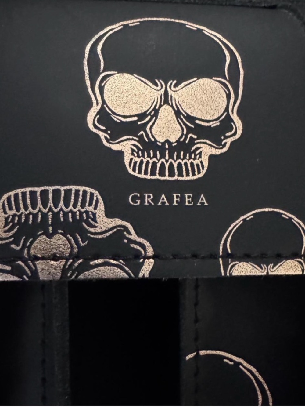 Grafea Black Skull Print Leather Crossbody Bag with Rose Gold Hardware - Picture 2 of 5